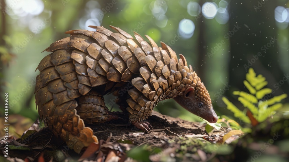 A pangolin uncurling from its protective ball, rare and fascinating. A pangolin uncurling from its protective ball, rare and fascinating.