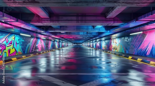 Underground parking with each level featuring different art themes â€“ Artistic levels.