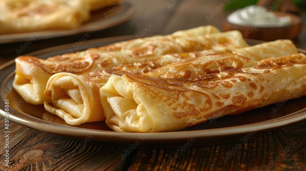 Blintzes, filled with cheese or fruit, lightly fried. Blintzes, filled with cheese or fruit, lightly fried.
