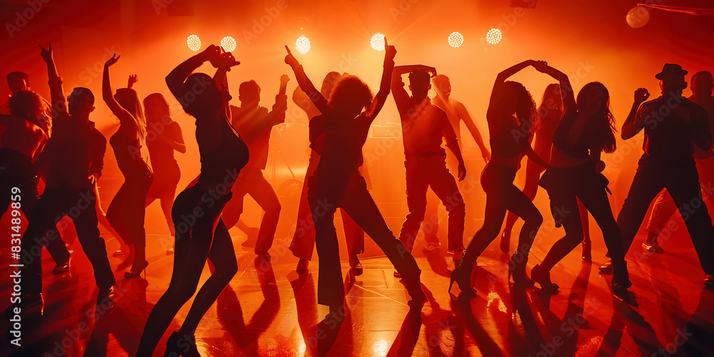 Group of People Dancing in a Nightclub with Red Lighting