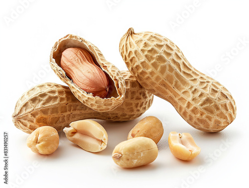 Appetizing peanuts isolated on white background, close-up photo