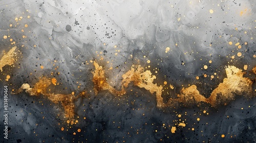 Abstract golden splash on dark gray textured background. Luxury art concept photo