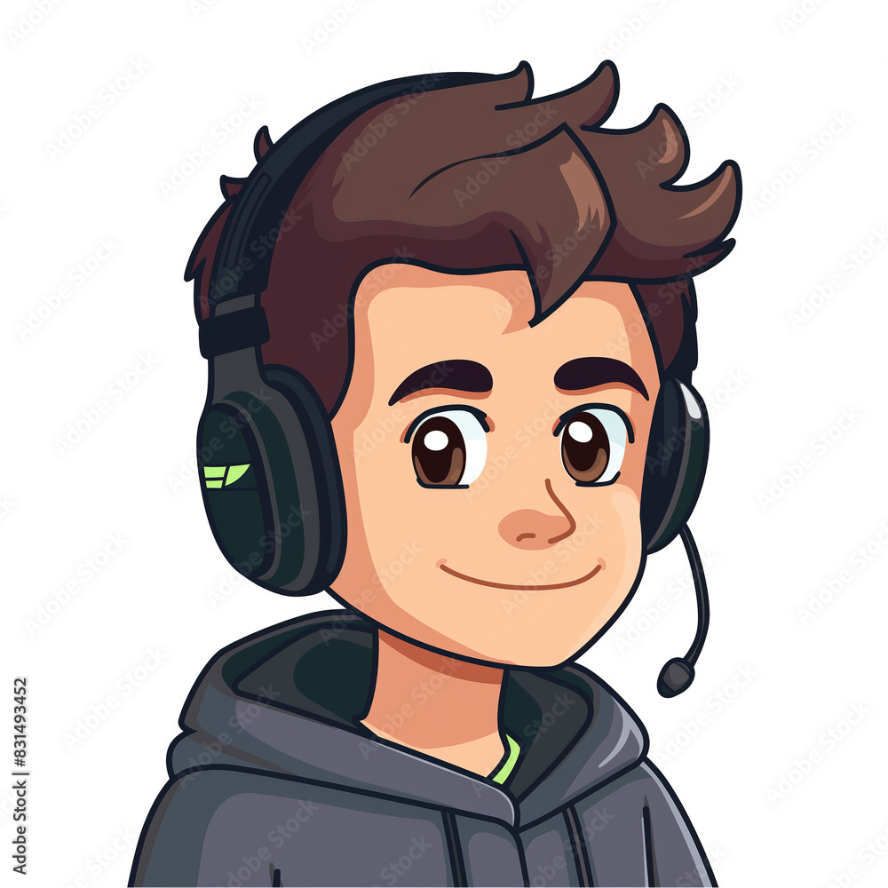 young man with brown hair wearing headphones . png . clip art . vector cartoon art style . remove background young man with brown hair wearing headphones . png . clip art . vector cartoon art style . remove background