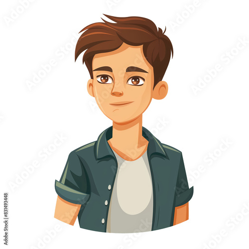 young man with brown hair  . png . clip art . vector cartoon art style . remove background 