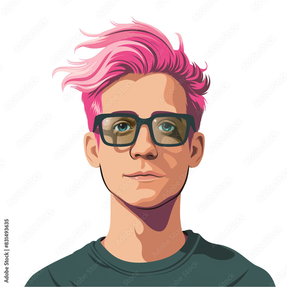 young man with pink hair wearing glasses. png . clip art . vector cartoon art style . remove background young man with pink hair wearing glasses. png . clip art . vector cartoon art style . remove background