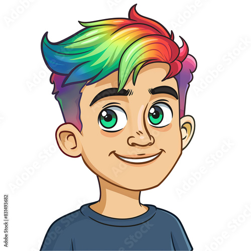 young man with rainbow hair . png . clip art . vector cartoon art style . remove background 