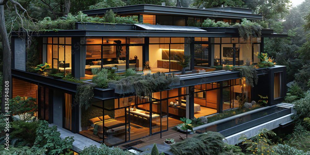 Fototapeta premium Modern Family Home with Solar Panels