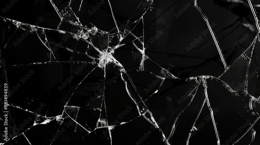 Broken glass cracks texture on black background. Sharp Lines on Clear Glass. Broken glass cracks texture on black background. Sharp Lines on Clear Glass.