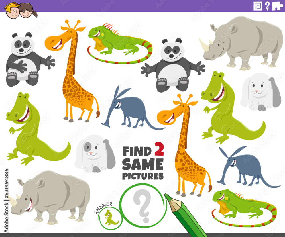 find two same cartoon animal characters activity game find two same cartoon animal characters activity game