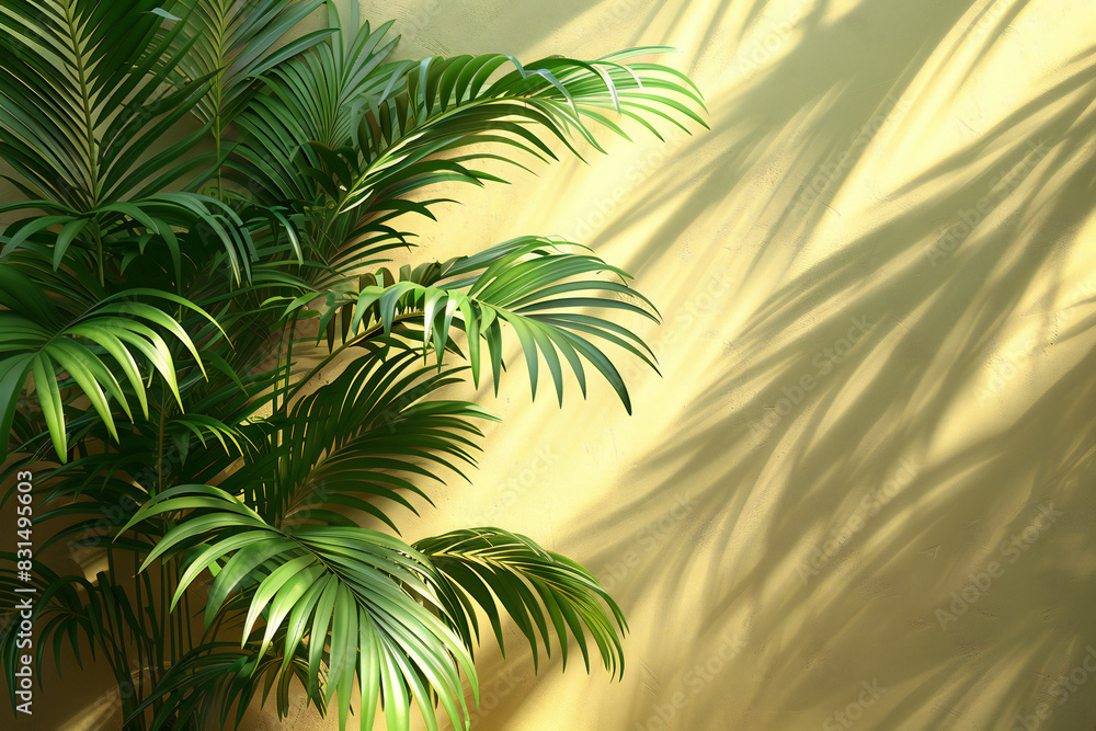Fototapeta premium Palm Leaves and Shadow on Beige Background