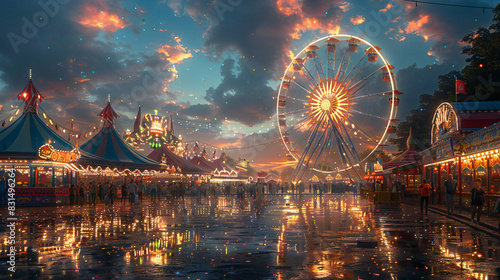 Ferris Wheel and Tents at Amusement Park