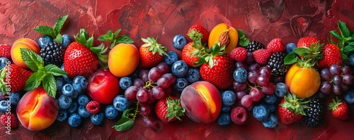Summer Fruit Mix on Red Background