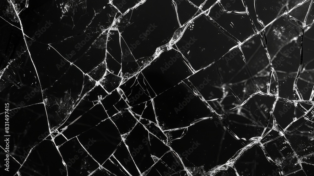 Broken glass cracks texture on black background. Sharp Lines on Clear Glass. Broken glass cracks texture on black background. Sharp Lines on Clear Glass.