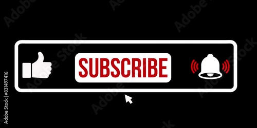 Subscribe Button Like Notification and Bell Subscribe, Reminder and Like Button animation with mouse cursor with alpha channel 4K footage QuickTime Alpha Channel Matte