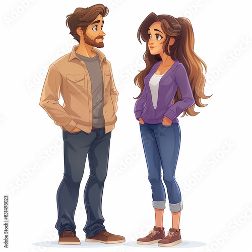 Cartoon. A young couple in love, a girl and a boy. High quality illustration. Generated by AI
