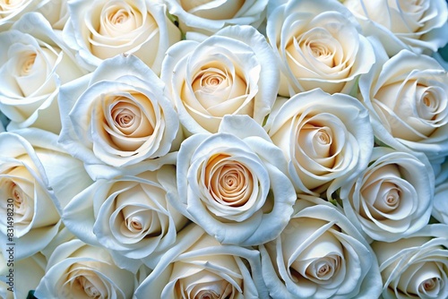 Elegant Close-Up Top View White Roses on White Background