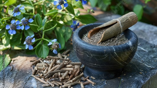 Ayurvedic Chitrak or Sheetraj roots are also recognized as Plumbago zeylanica roots photo