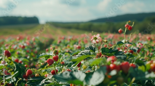 Strawberries in a field ready to be harvested