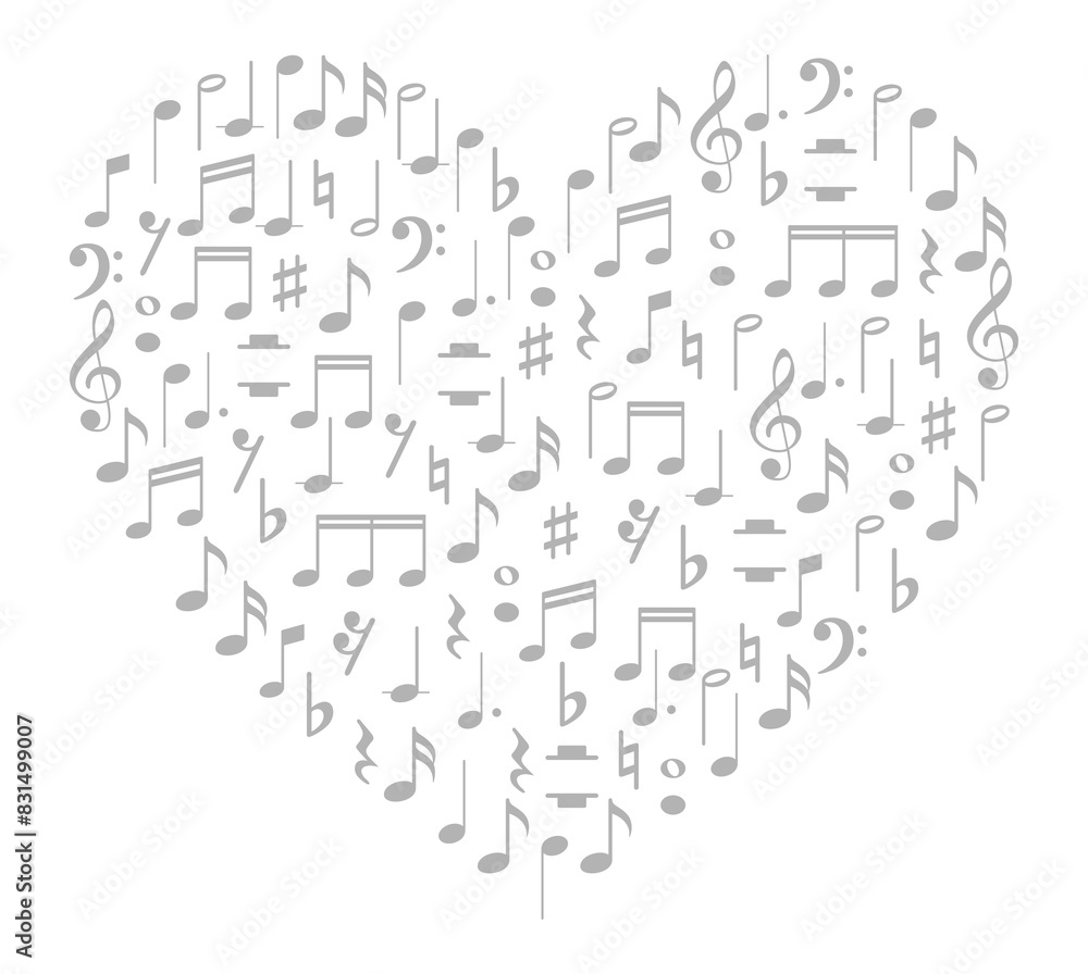 Heart Shape created from Musical Notation Sign or Musical Key Icon Symbol, can use for Logo Gram, Pictogram, Art Illustration, Decoration, Ornate, Background, Cover, Music Event Poster, etc. Heart Shape created from Musical Notation Sign or Musical Key Icon Symbol, can use for Logo Gram, Pictogram, Art Illustration, Decoration, Ornate, Background, Cover, Music Event Poster, etc.