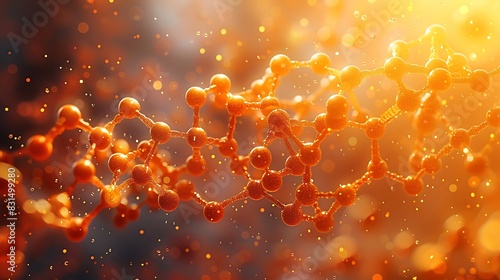 A beautiful pentagon molecule filled with dots, placed against a soothing bright orange solid background. photo