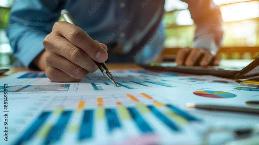 Business analyst examining financial reports to evaluate internal control system Business analyst examining financial reports to evaluate internal control system