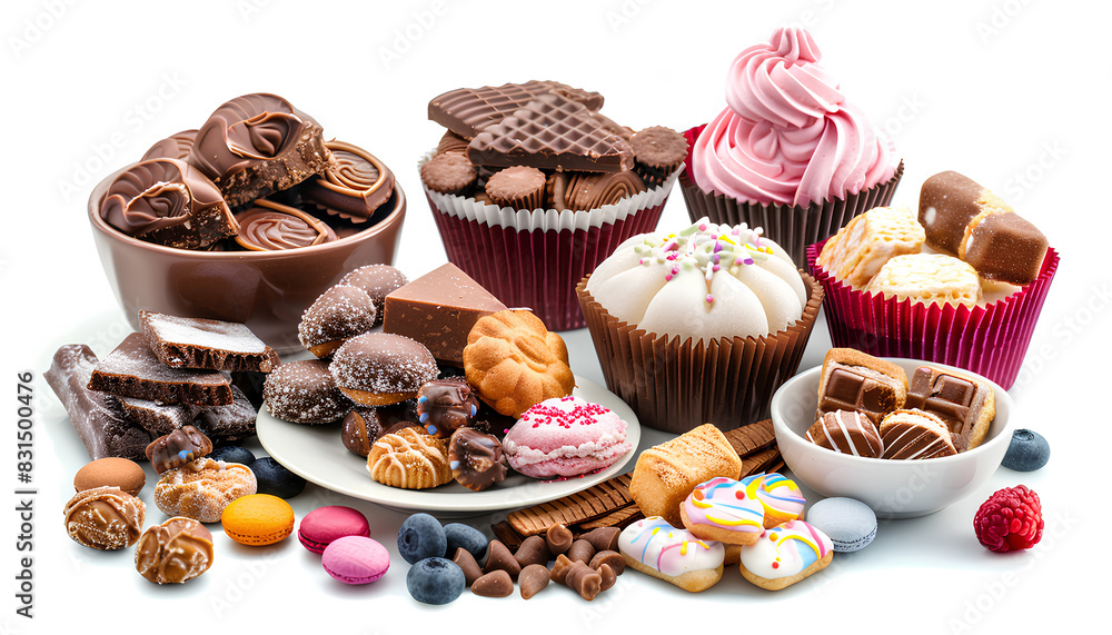 sweets on table on white background sweets on table on white background
