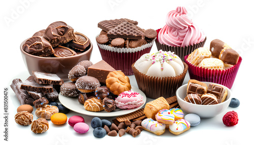 sweets on table on white background