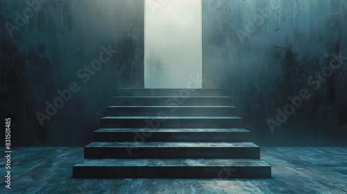  A staircase leading to a door in a dark room 