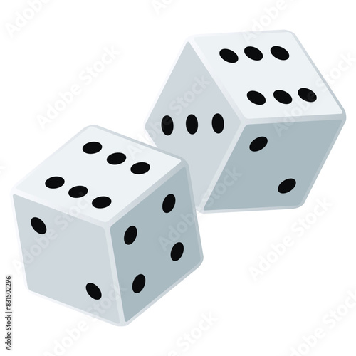 Pair of white dice to gamble or gambling. vector icon for casino apps and websites