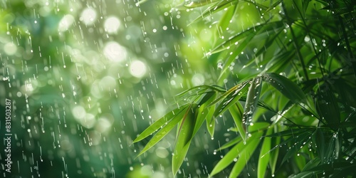 rain background banner in bamboo forest