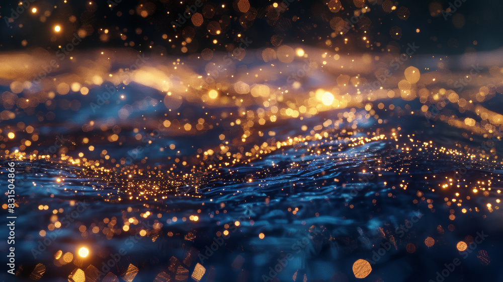 Obraz premium A sea of gold powder, splitting waves, belonging to the vintage style of black and gold low angle