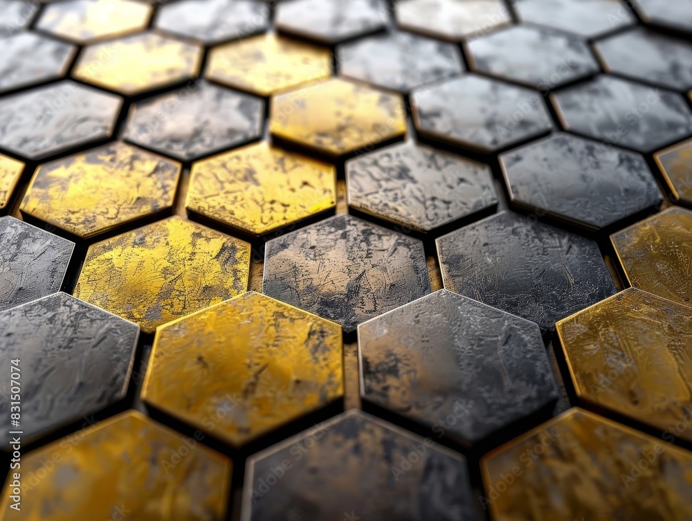 Futuristic 3D Hexagon Geometric Pattern with Metallic Fusion Textures Futuristic 3D Hexagon Geometric Pattern with Metallic Fusion Textures