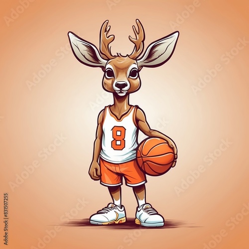 Cute baby deer basketball player Vector Logo little animal character, illustration simbol print