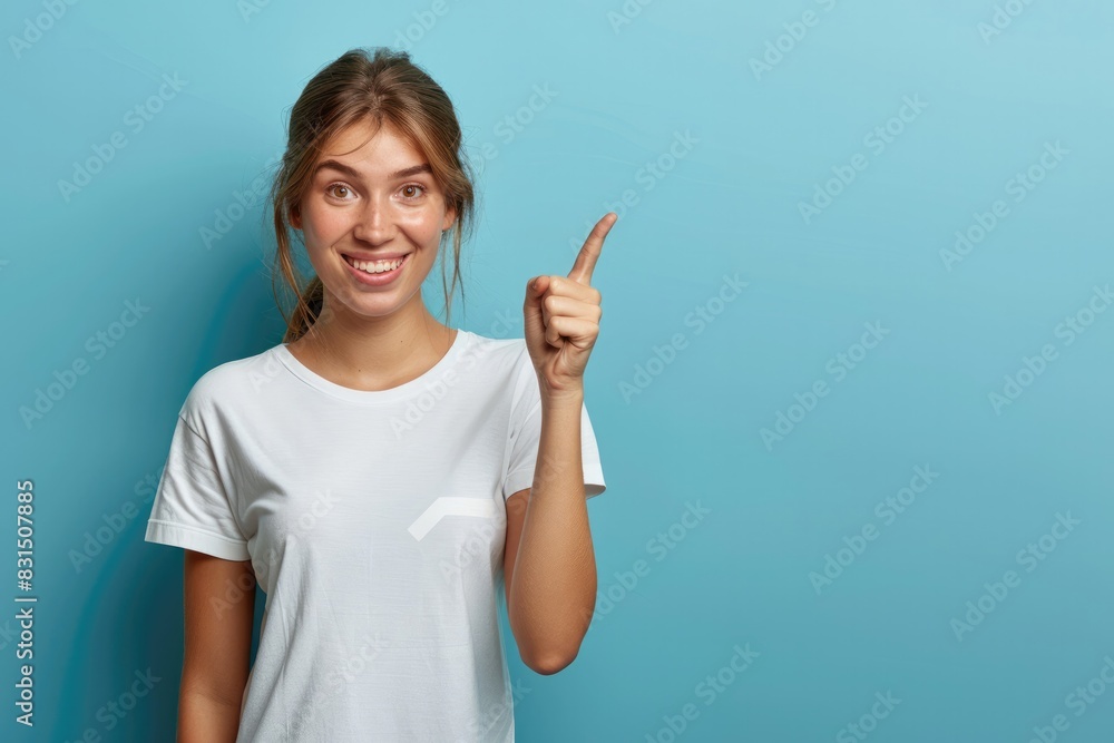 A woman is pointing to the sky with her finger A woman is pointing to the sky with her finger