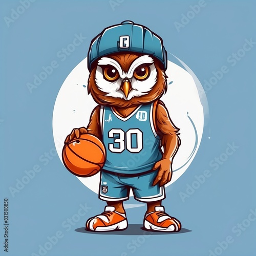 Cute baby owl basketball player Vector Logo little animal character, illustration simbol print
