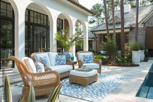 Elegant porch with scallop detailed furniture and arched windows