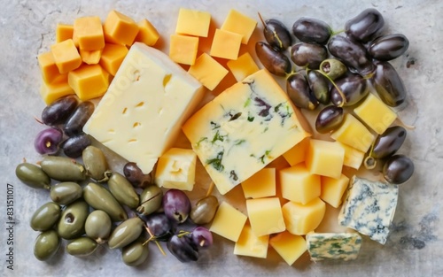 A table with cheese and olive appetizers