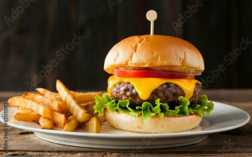 Plate with burger and fries