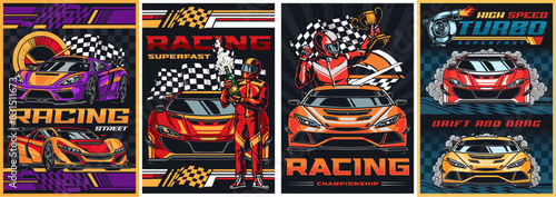 Racing cars colorful set posters
