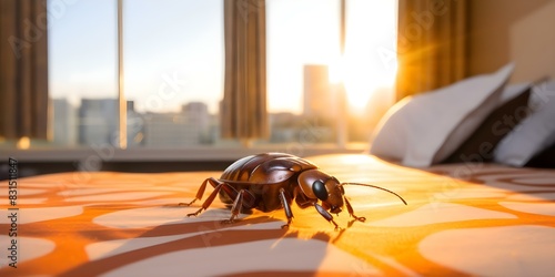 Prevent bed bug infestation in hotel mattresses through regular pest control. Concept Pest Control, Bed Bug Prevention, Hotel Management, Mattress Inspection, Infestation Prevention photo
