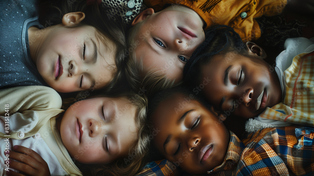 Multicultural Children Sleeping and Smiling Peacefully - Perfect for Childhood and Diversity Concepts Multicultural Children Sleeping and Smiling Peacefully - Perfect for Childhood and Diversity Concepts