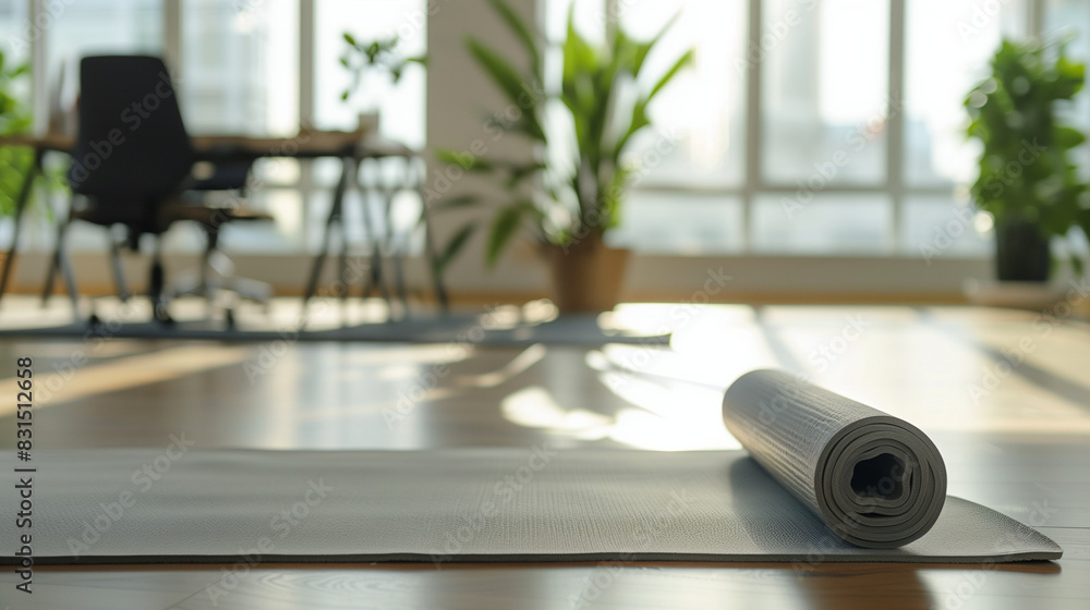 yoga mat, Balancing Act: Serene Office Space Promoting Wellness yoga mat, Balancing Act: Serene Office Space Promoting Wellness
