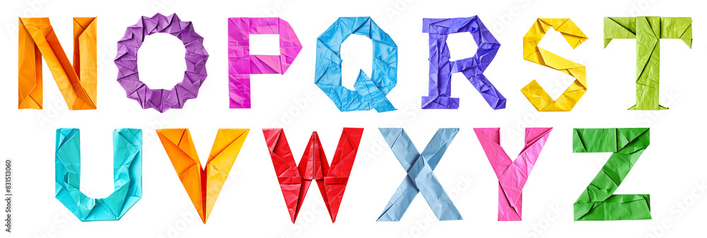 Colorful Paper Alphabet Isolated on White and PNG Transparent Background Colorful Paper Alphabet Isolated on White and PNG Transparent Background