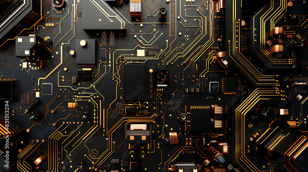 Fototapeta premium Modern 3d electronic circuit technology background, generative ai