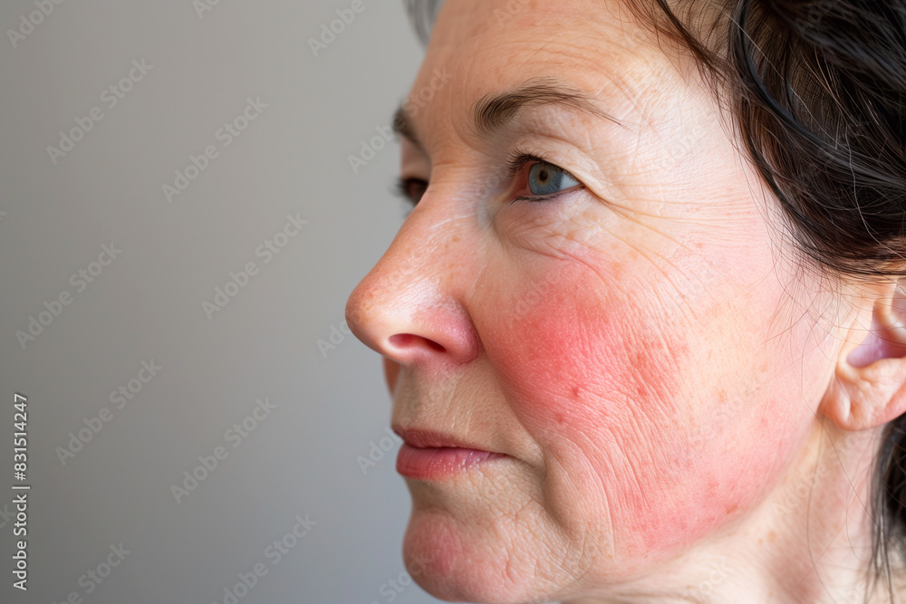 Fototapeta premium Woman after successful rosacea treatment. Laser treatment of skin problem. Dermatology problem.