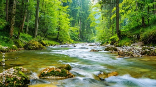 Clear river flowing through the forest