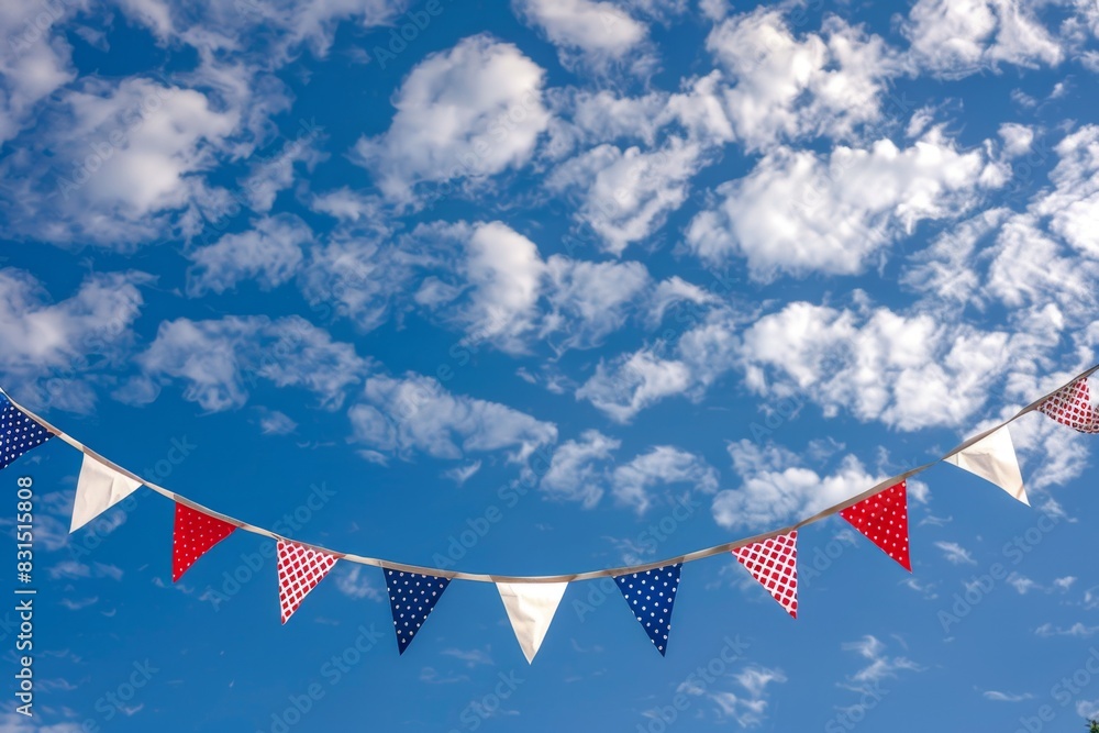 Red, white and blue bunting banner against the sky background With copy ...