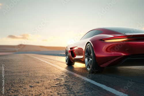 side view car automoble, mag car and wheels,background sky and light sun, illustration.