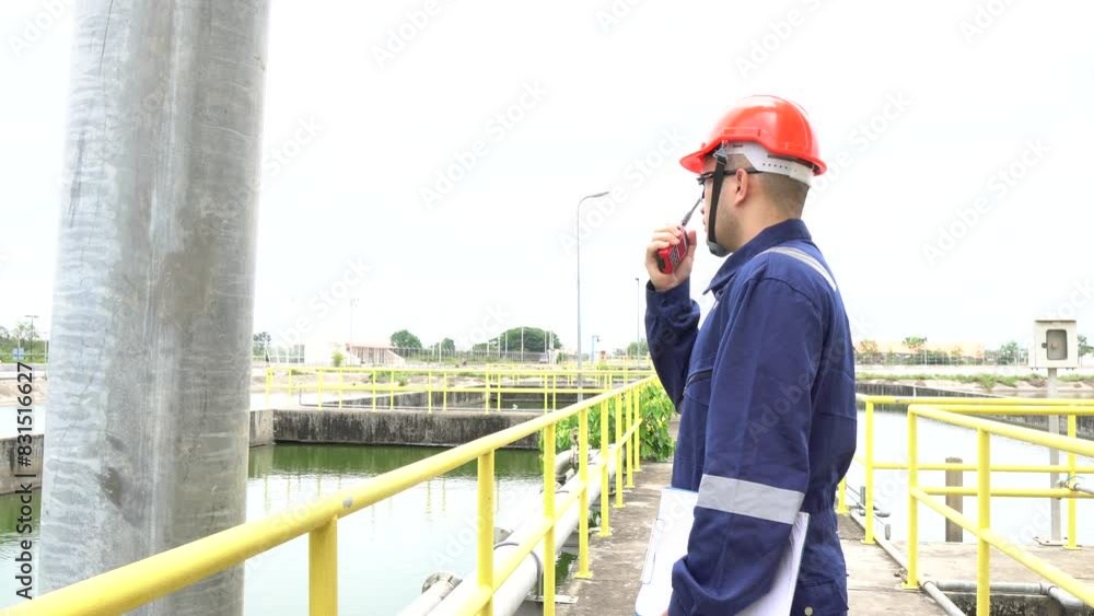 Service engineer checking on waste water treatment plant,Environmental engineers inspect quality at water plants,Technicians work at a water station to produce tap water. Service engineer checking on waste water treatment plant,Environmental engineers inspect quality at water plants,Technicians work at a water station to produce tap water.