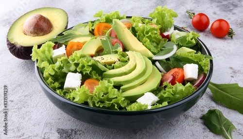 mixed salad with vegetables and avocado fresh lettuce panorama png background